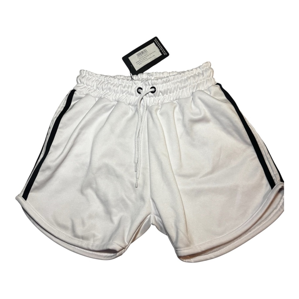 PRETTYLITTLETHING White Black Stripe Nylon Stripe Drawstring Shorts NWT 8
